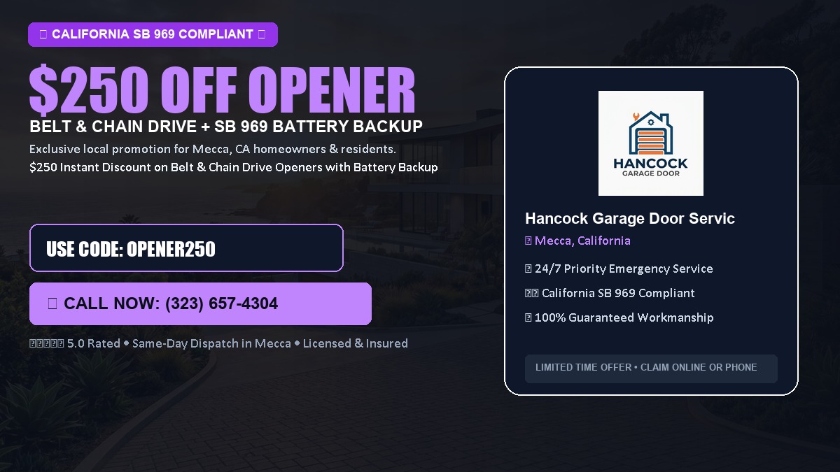 $250 OFF Smart Garage Door Opener Installation (Belt & Chain Drive with California SB 969 Battery Backup) in Mecca, CA
